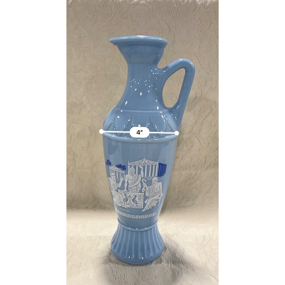 Vintage Blue Ceramic Greek Vase With Socrates Plato & Aristotle Design - Picture 10 of 16